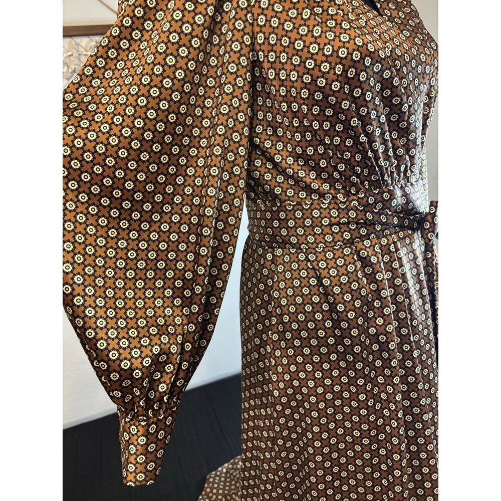 SANDRO JANINE PARIS Floral-Print Wrap-Front Midi Dress Marron US Sz 8 - Picture 12 of 14
